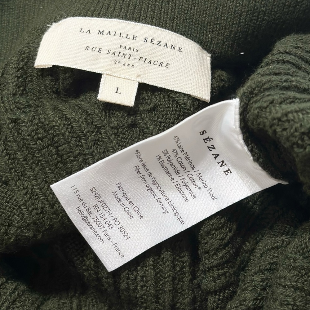 SÉZANE Marilou Merino Wool/Cotton Cable Knit Midi Skirt, Khaki, Large - Picture 13 of 13